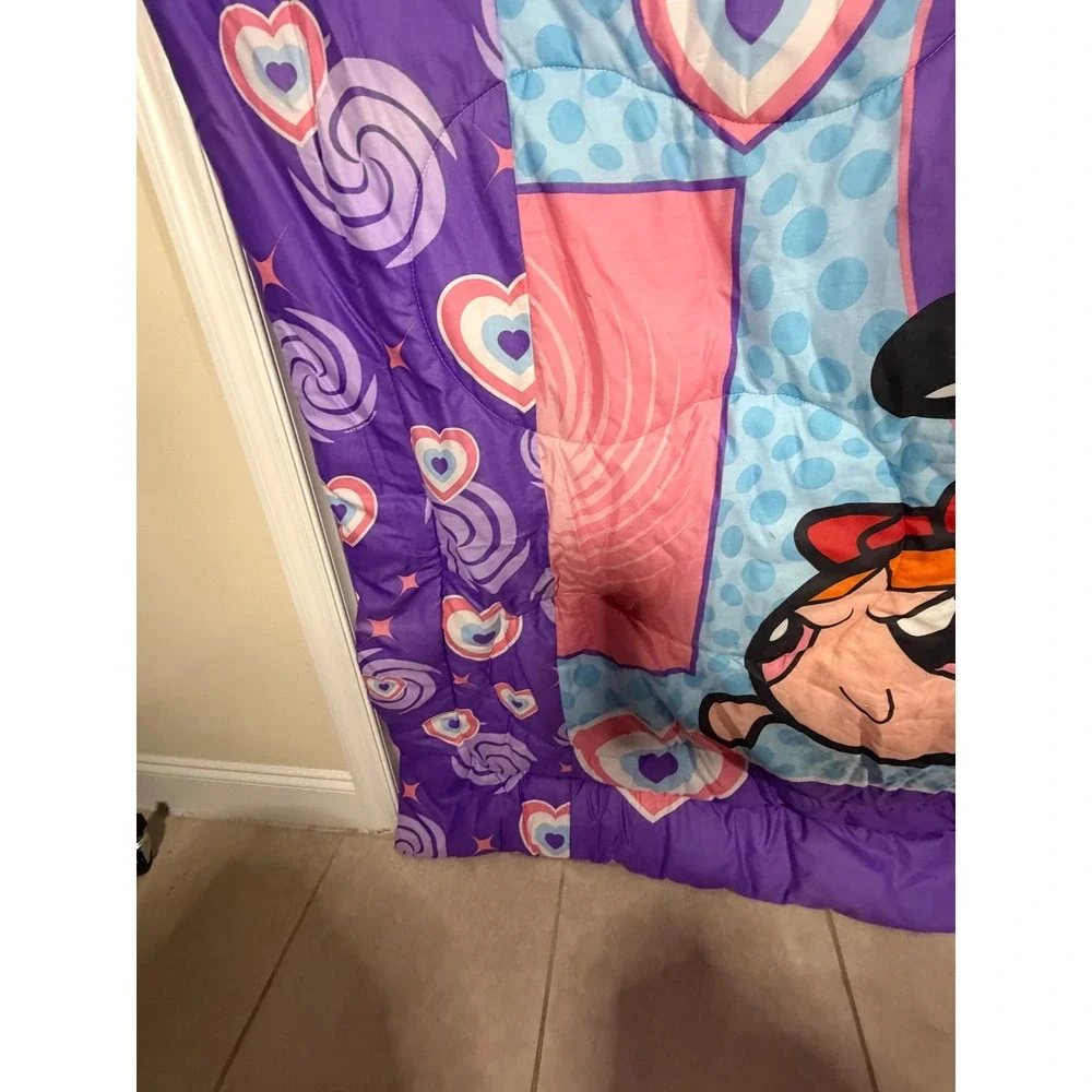 VTG Power Puff Girls Twin Comforter Blanket Y2K Vintage Purple Pink Hearts